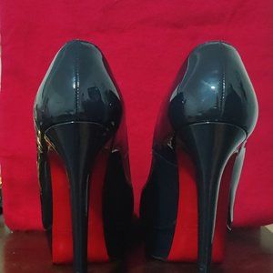 CHRISTIAN LOUBOUTIN Bianca 140 Navy Patent Platform Pumps-
